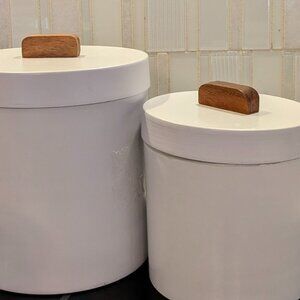 TWO Crate&Barrel Matte White Steel Cannisters